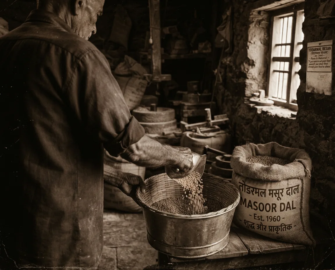 Weathered hands sorting grain, the start of the Sidhant Spices 1008 grain trade